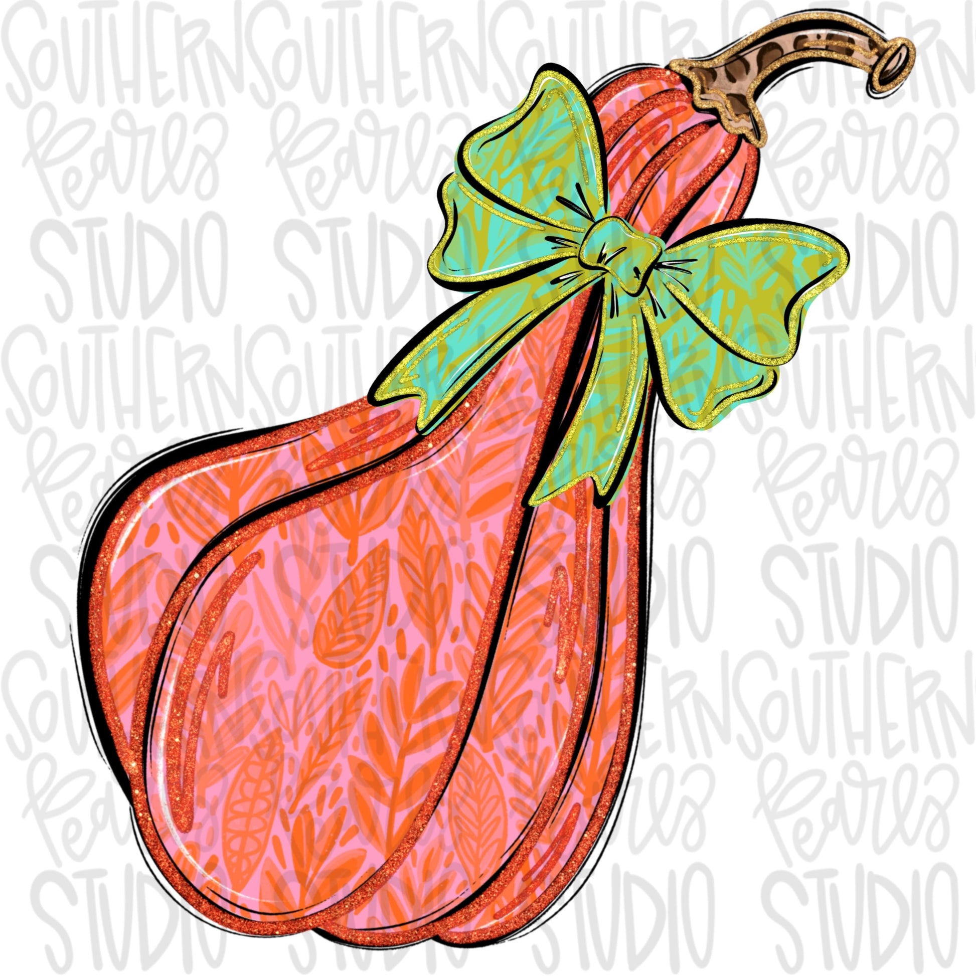 Floral Gourd with bow | pink, orange, teal and lime green | Sublimation Design | Digital Download | Women’s Kids Shirt PNG