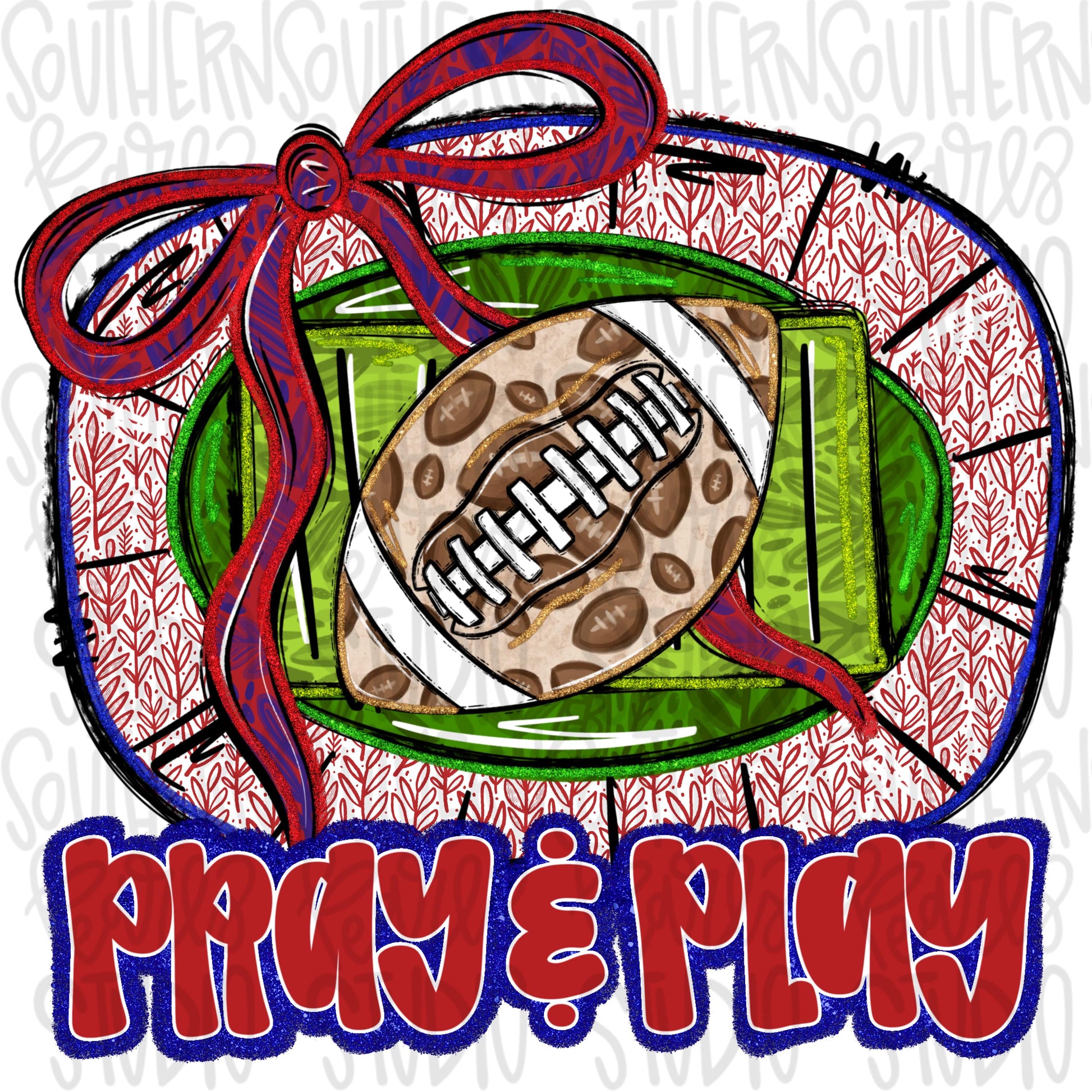 Pray and Play Football Stadium | Royal and red | leopard and glitter | Lets Go | Go Team | PNG | Sublimation | Design Download