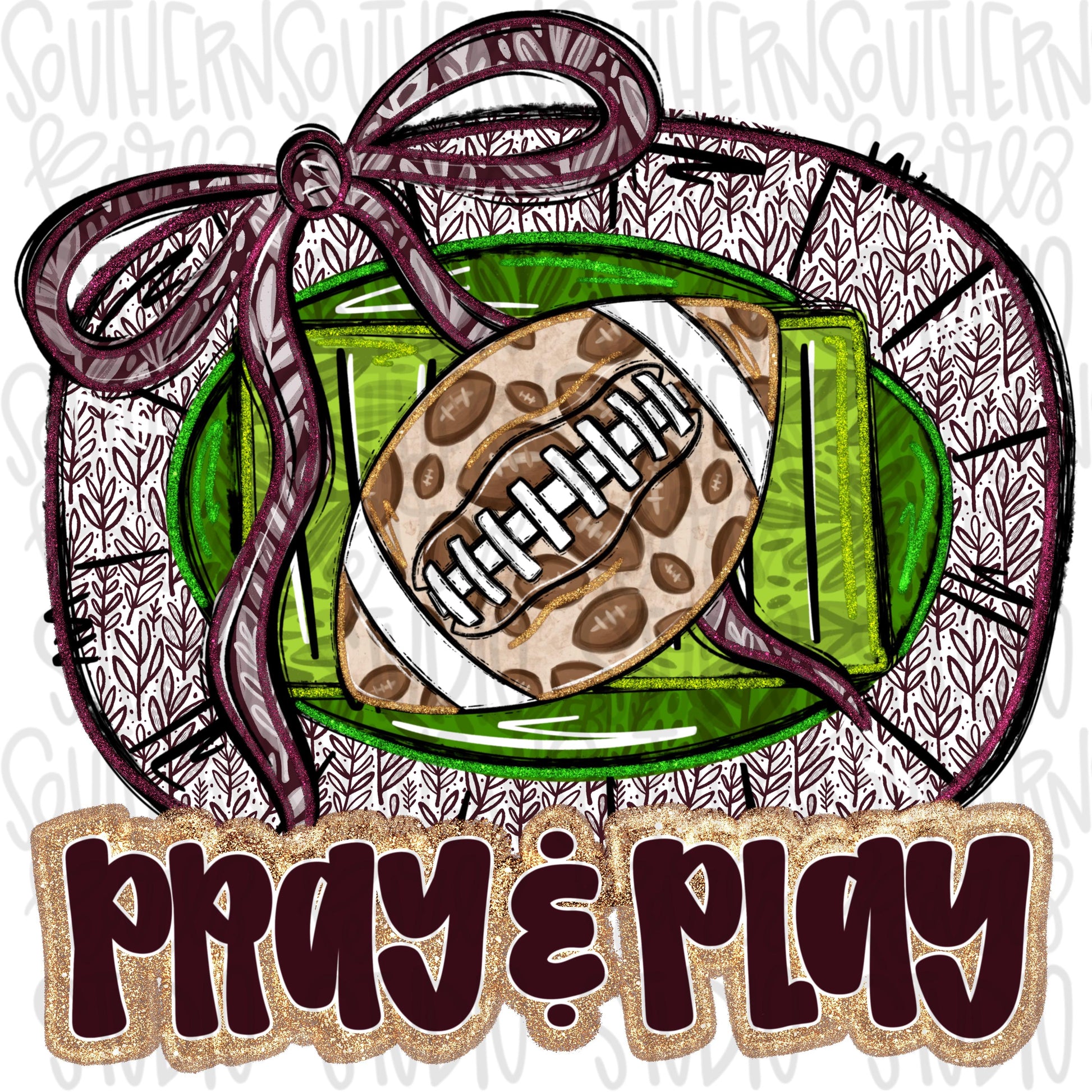 Pray and Play Football Stadium | maroon and white | leopard and glitter | Lets Go | Go Team | PNG | Sublimation | Design Download