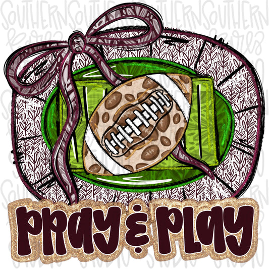 Pray and Play Football Stadium | maroon and white | leopard and glitter | Lets Go | Go Team | PNG | Sublimation | Design Download