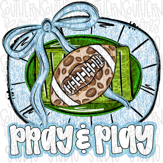 Pray and Play Football Stadium | light blue and white | leopard and glitter | Lets Go | Go Team | PNG | Sublimation | Design Download