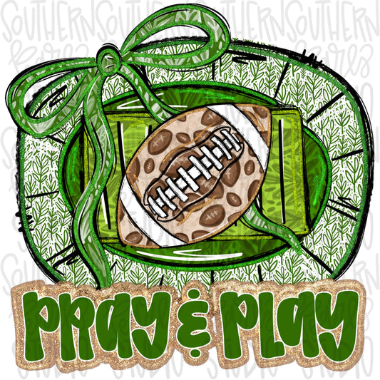 Pray and Play Football Stadium | green and white | leopard and glitter | Lets Go | Go Team | PNG | Sublimation | Design Download