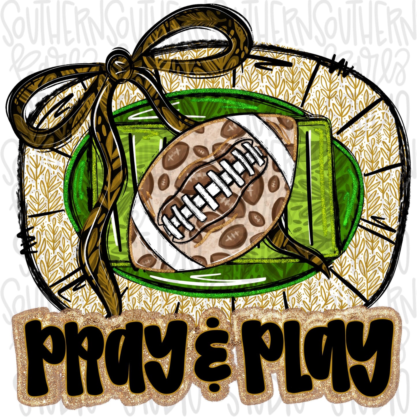 Pray and Play Football Stadium | Vegas gold and black | leopard and glitter | Lets Go | Go Team | PNG | Sublimation | Design Download