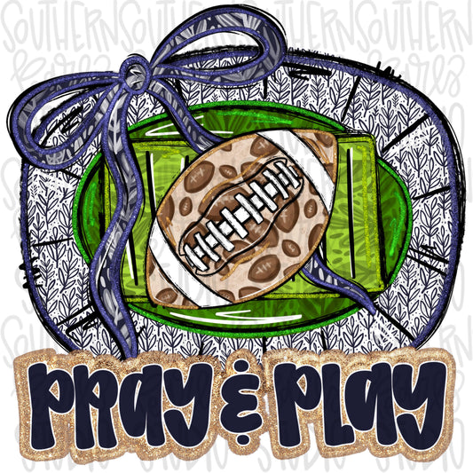 Pray and Play Football Stadium | navy and white | leopard and glitter | Lets Go | Go Team | PNG | Sublimation | Design Download
