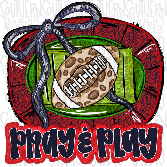 Pray and Play Football Stadium | navy and red | leopard and glitter | Lets Go | Go Team | PNG | Sublimation | Design Download