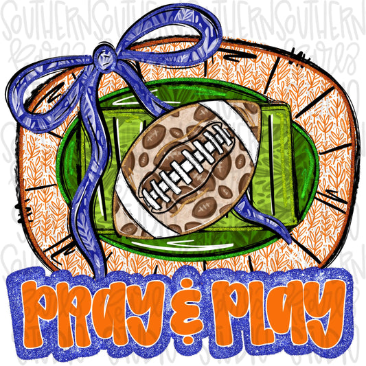 Pray and Play Football Stadium | orange and royal | leopard and glitter | Lets Go | Go Team | PNG | Sublimation | Design Download