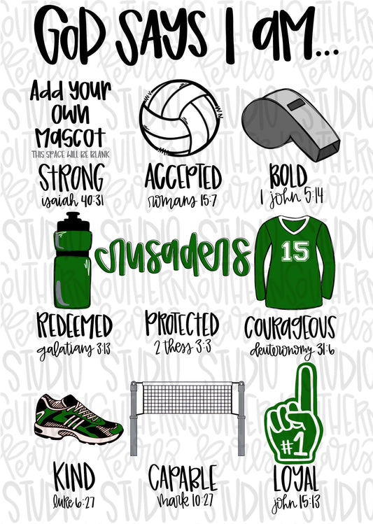 God says I am VOLLEYBALL | PNG | Sublimation | Design Download