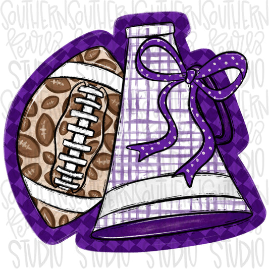 Football and Megaphone with bow | purple and White | leopard and check | Go Team | PNG | Sublimation | Design Download