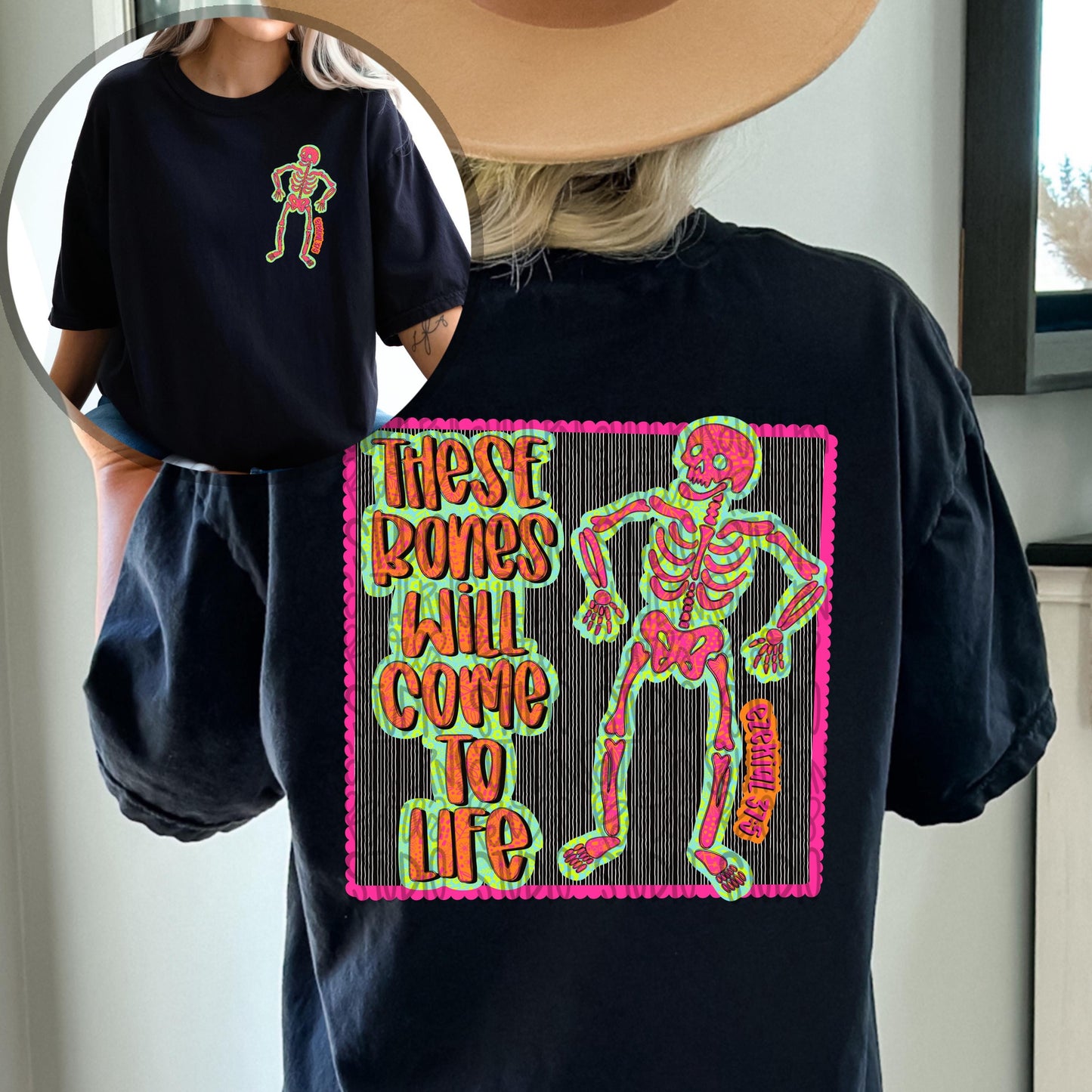 These bones will come to life Skeleton in patch | front and back designs | Sublimation Design | Digital Download | Women’s, Kids Shirt PNG