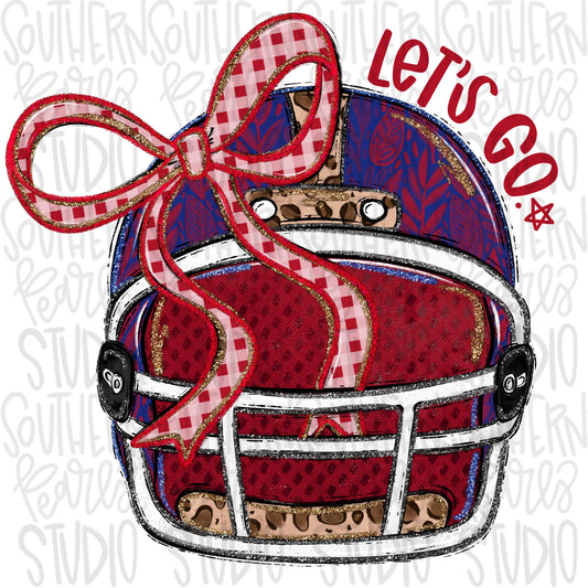 Helmet with bow | Royal and Red | leopard and glitter | Lets Go | Go Team | PNG | Sublimation | Design Download