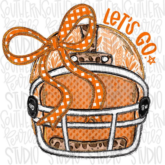 Helmet with bow | Orange and White | leopard and glitter | Lets Go | Go Team | PNG | Sublimation | Design Download