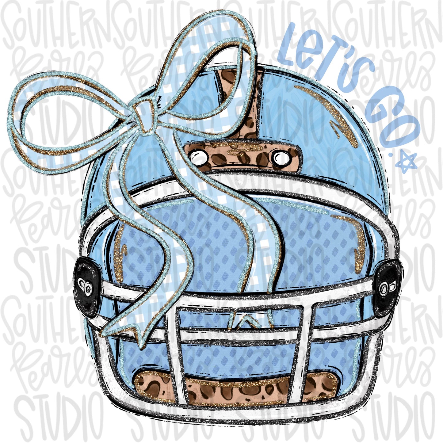 Helmet with bow | Light Blue | leopard and glitter | Lets Go | Go Team | PNG | Sublimation | Design Download