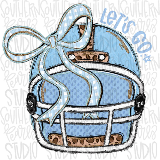 Helmet with bow | Light Blue | leopard and glitter | Lets Go | Go Team | PNG | Sublimation | Design Download
