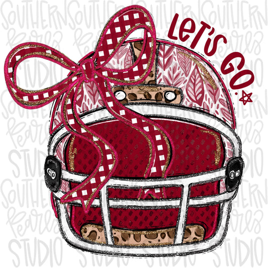 Helmet with bow | Crimson | leopard and glitter | Lets Go | Go Team | PNG | Sublimation | Design Download