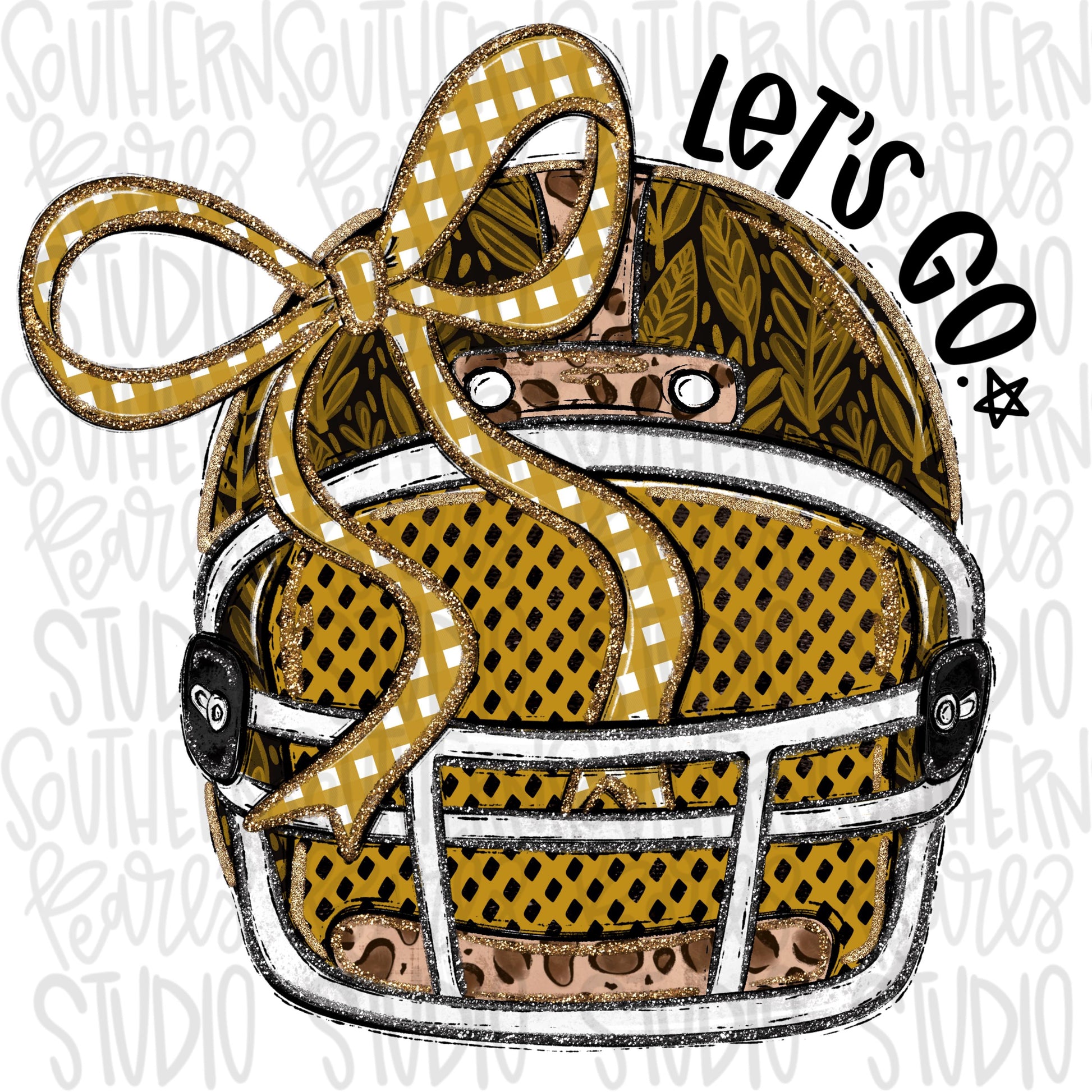 Helmet with bow | Gold and Black | leopard and glitter | Lets Go | Go Team | PNG | Sublimation | Design Download