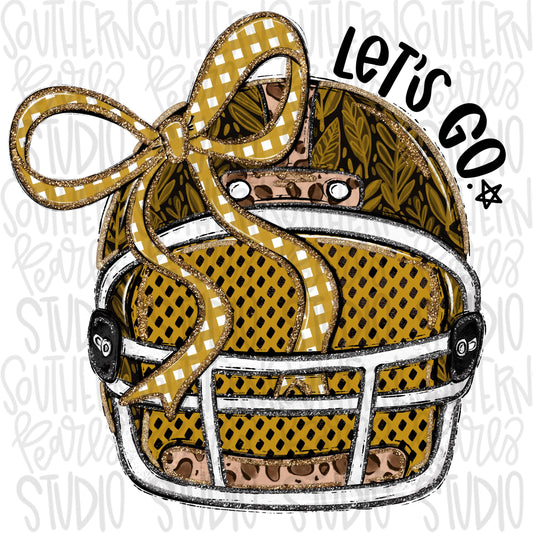 Helmet with bow | Gold and Black | leopard and glitter | Lets Go | Go Team | PNG | Sublimation | Design Download