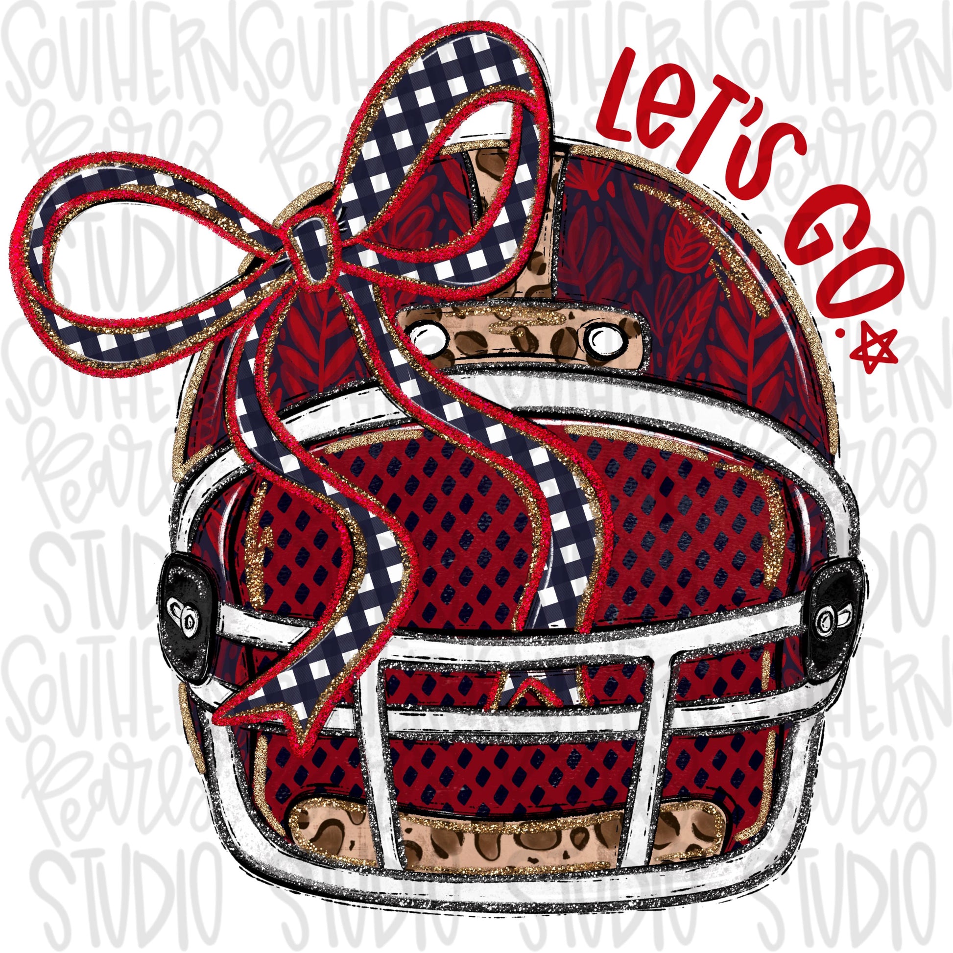 Helmet with bow | Red and Navy blue | leopard and glitter | Lets Go | Go Team | PNG | Sublimation | Design Download