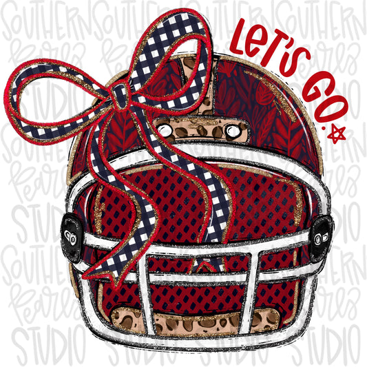 Helmet with bow | Red and Navy blue | leopard and glitter | Lets Go | Go Team | PNG | Sublimation | Design Download