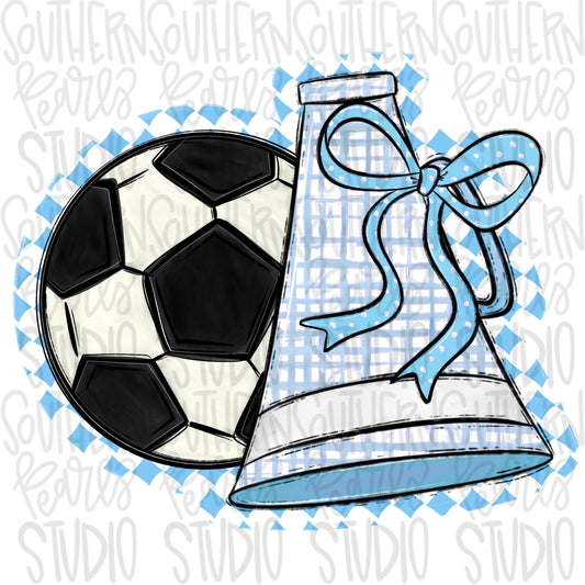 Soccer Megaphone PNG: light blue, White, Leopard, Check - Go Team (Digital Download)