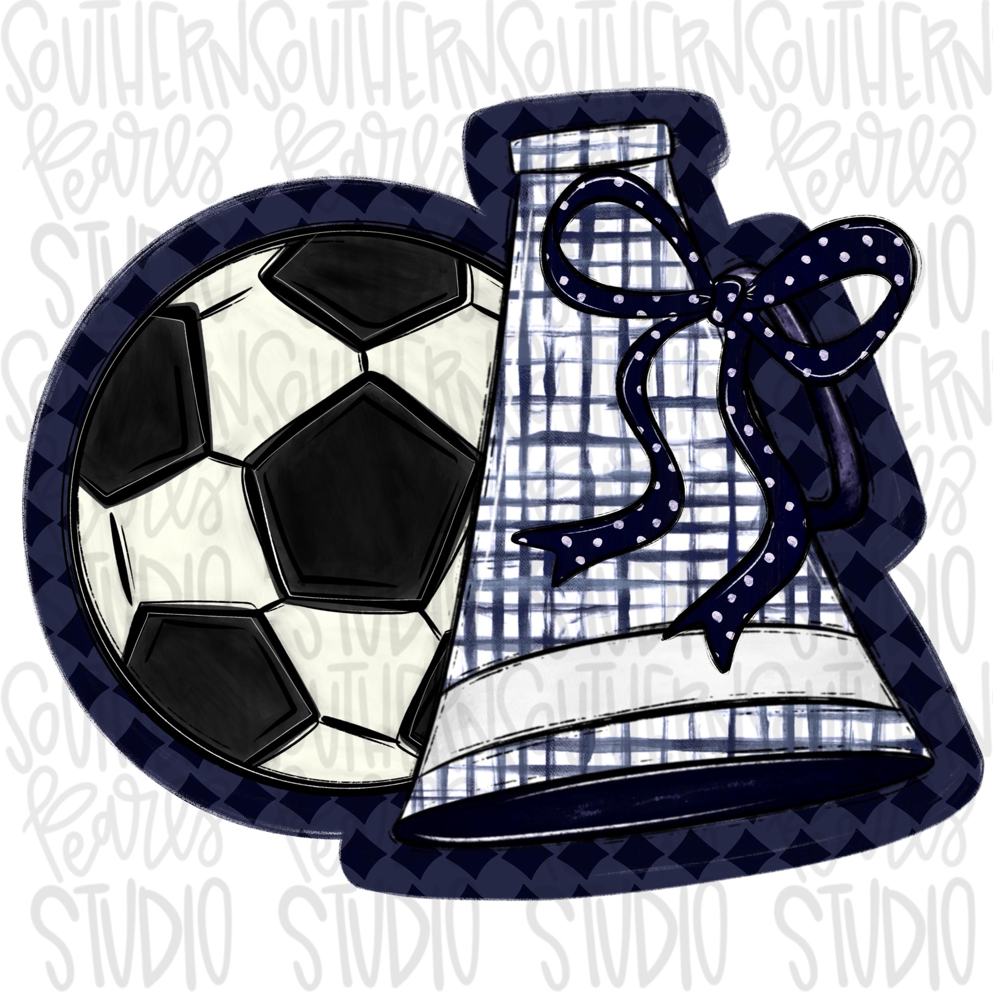 Soccer Megaphone PNG: Navy, White, Leopard, Check - Go Team (Digital Download)