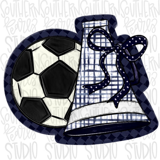 Soccer Megaphone PNG: Navy, White, Leopard, Check - Go Team (Digital Download)