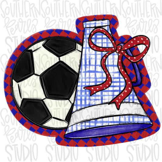 Soccer Megaphone PNG: Red, Royal, White, Leopard, Check - Go Team (Digital Download)
