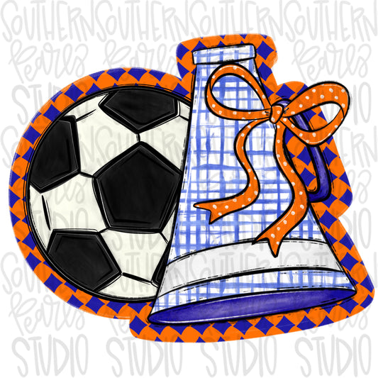 Soccer Megaphone PNG: Royal, Orange, White, Leopard, Check - Go Team (Digital Download)