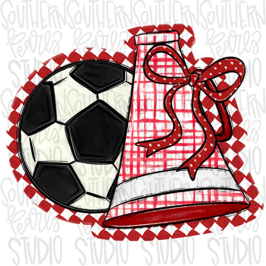 Soccer Megaphone PNG: Red, White, Leopard, Check - Go Team (Digital Download)
