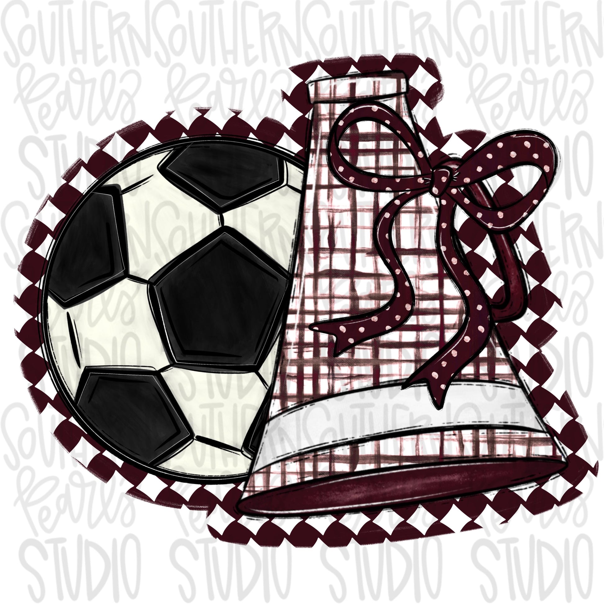 Soccer Megaphone PNG: Maroon, White, Leopard, Check - Go Team (Digital Download)