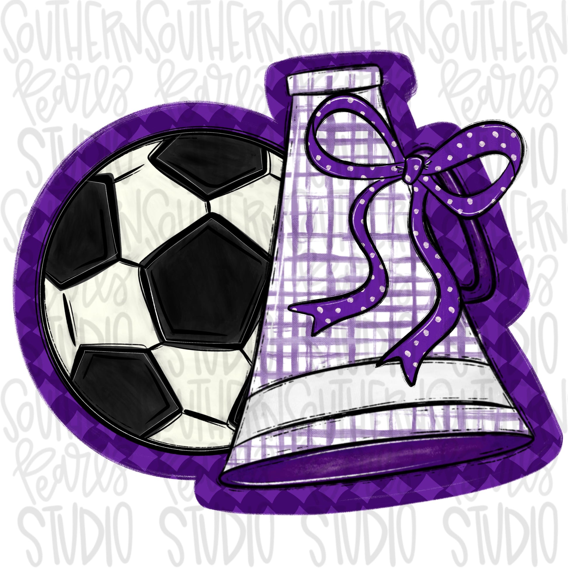 Soccer Megaphone PNG: Purple, White, Leopard, Check - Go Team (Digital Download)