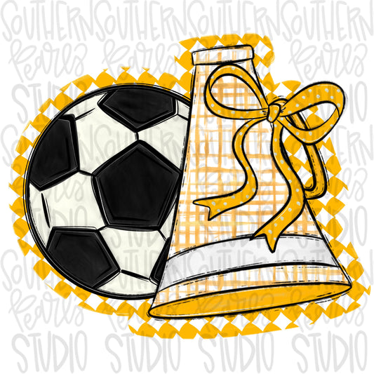 Soccer Megaphone PNG: Yellow, White, Leopard, Check - Go Team (Digital Download)