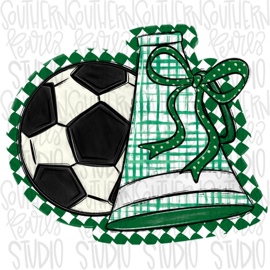 Soccer Megaphone PNG: Green, White, Leopard, Check - Go Team (Digital Download)