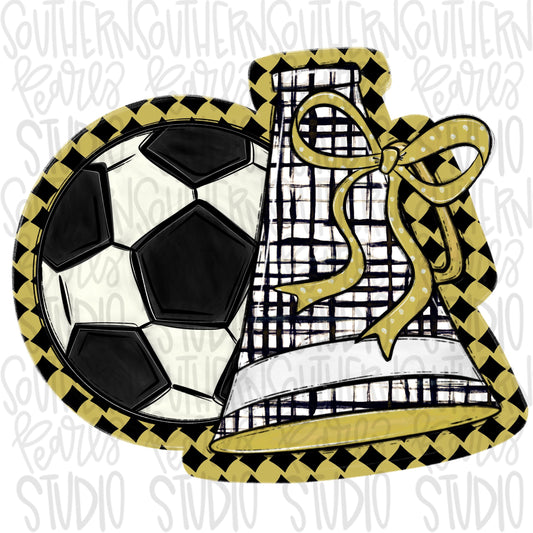 Soccer Megaphone PNG: Vegas Gold, Black, White, Leopard, Check - Go Team (Digital Download)