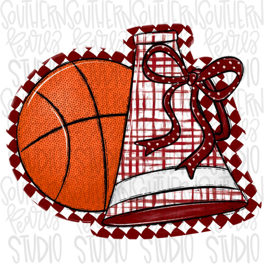 Basketball Megaphone PNG: Crimson, White, Leopard, Check - Go Team (Digital Download)