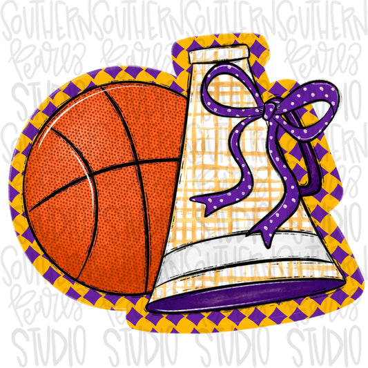 Basketball Megaphone PNG: Purple, Yellow, White, Leopard, Check - Go Team (Digital Download)