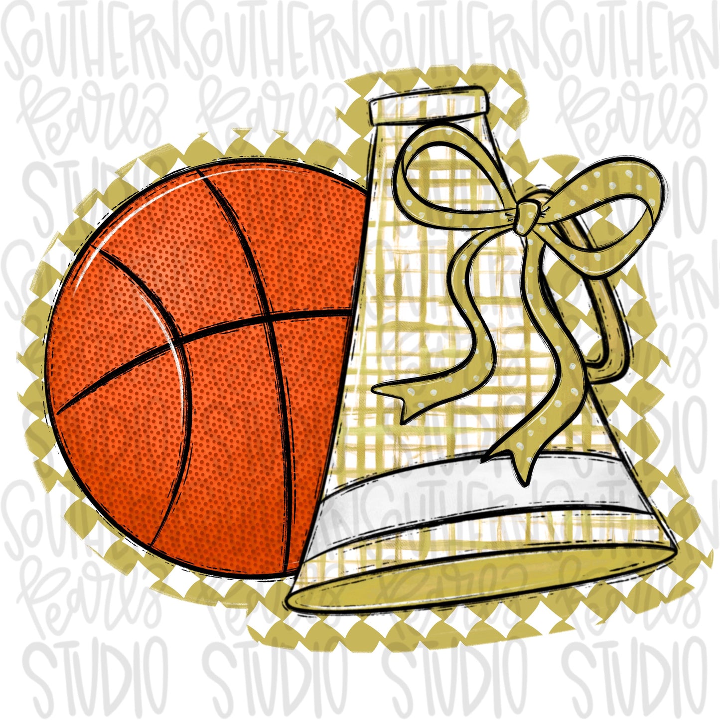 Basketball Megaphone PNG: Vegas Gold, White, Leopard, Check - Go Team (Digital Download)