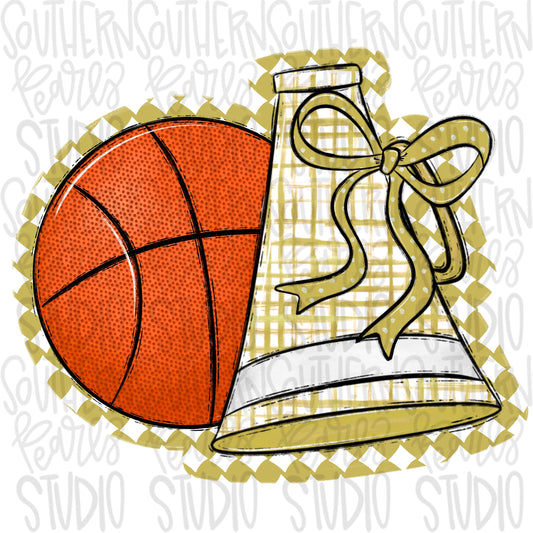 Basketball Megaphone PNG: Vegas Gold, White, Leopard, Check - Go Team (Digital Download)