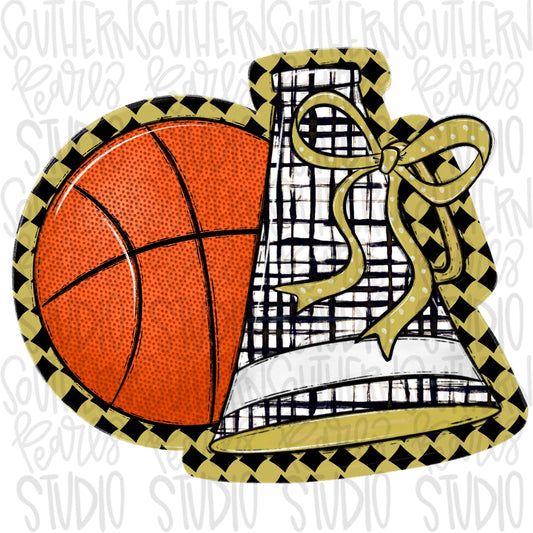 Basketball Megaphone PNG: Vegas Gold, Black, White, Leopard, Check - Go Team (Digital Download)