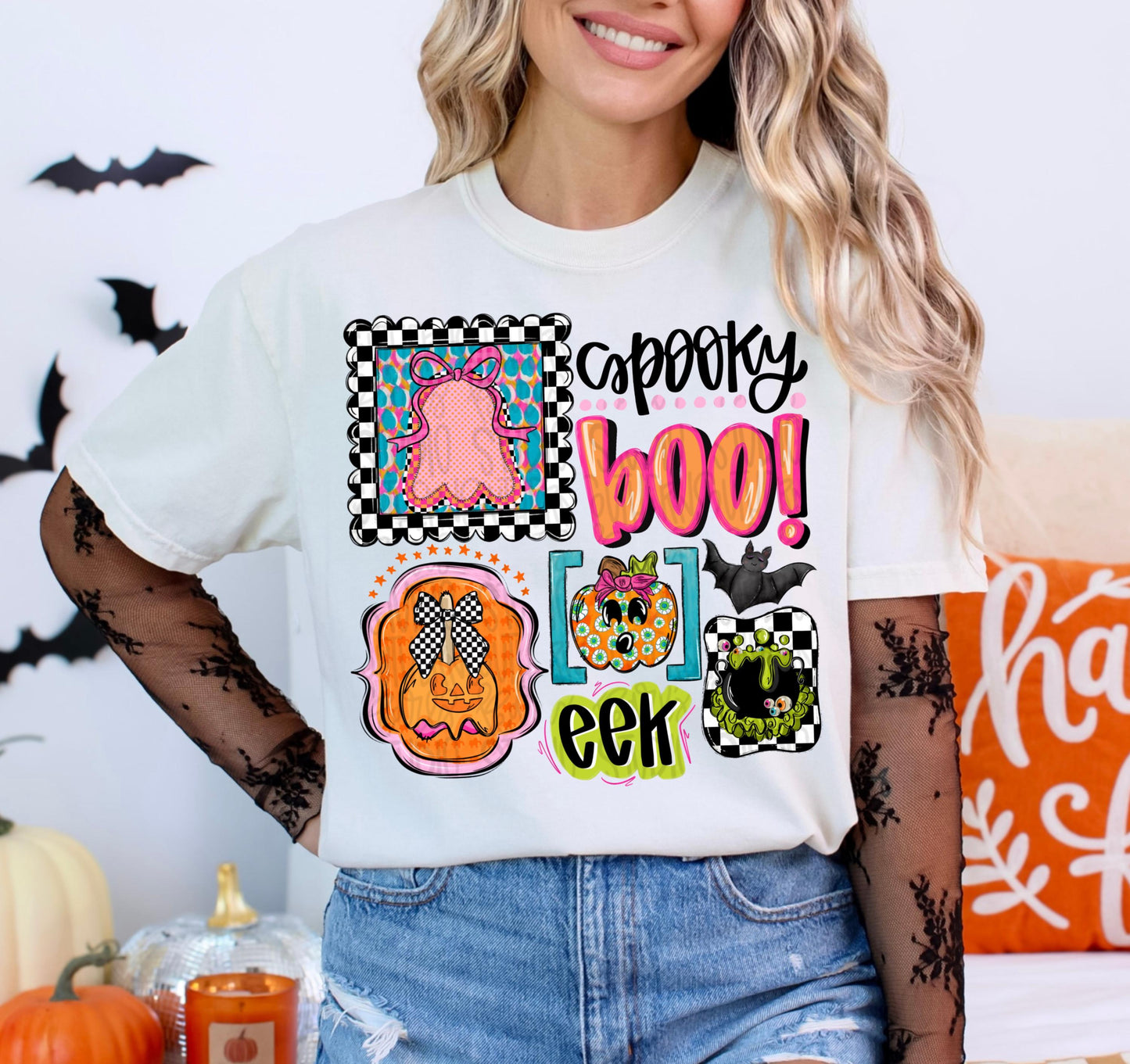 Spooky, Boo, Eek Halloween collage | Sublimation Design | Digital Download | Women’s, Kids Shirt PNG