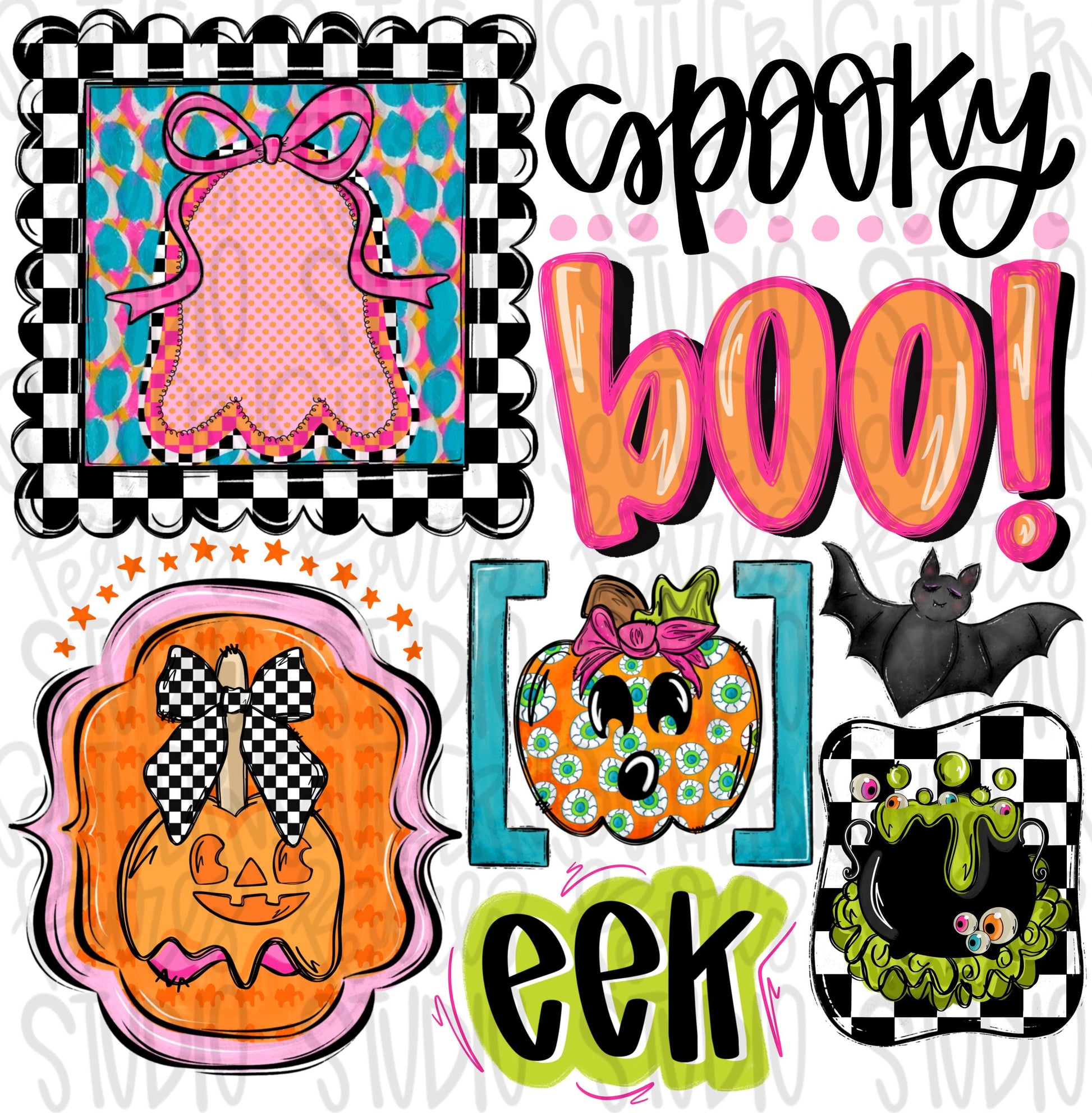 Spooky, Boo, Eek Halloween collage | Sublimation Design | Digital Download | Women’s, Kids Shirt PNG