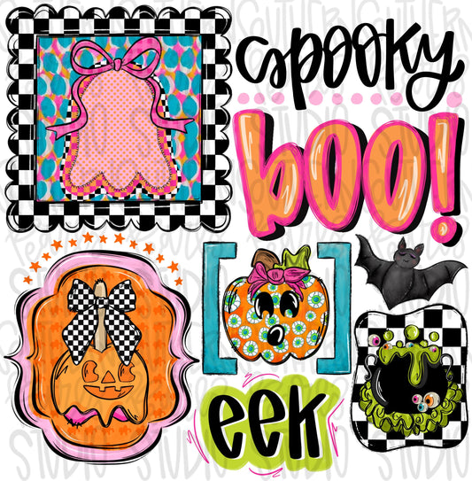 Spooky, Boo, Eek Halloween collage | Sublimation Design | Digital Download | Women’s, Kids Shirt PNG