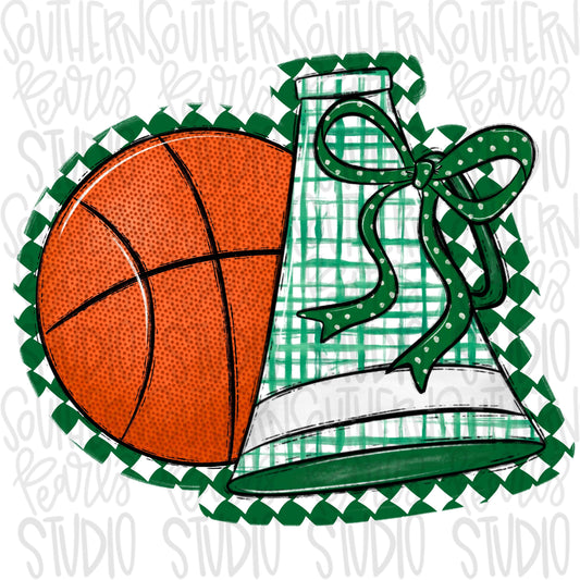 Basketball Megaphone PNG: Green, White, Leopard, Check - Go Team (Digital Download)