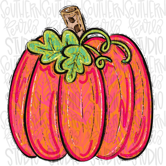 Floral Pumpkin | Orange and Pink | Sublimation Design | Digital Download | Women’s Kids Shirt PNG