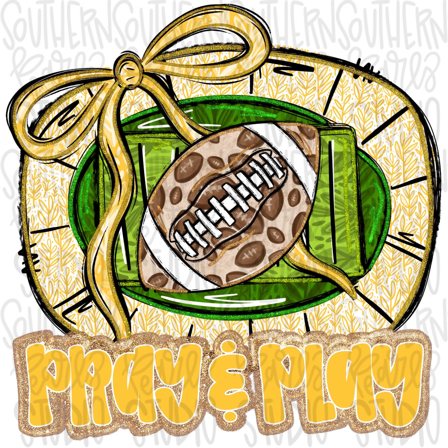 Pray and Play Football Stadium | yellow and white | leopard and glitter | Lets Go | Go Team | PNG | Sublimation | Design Download