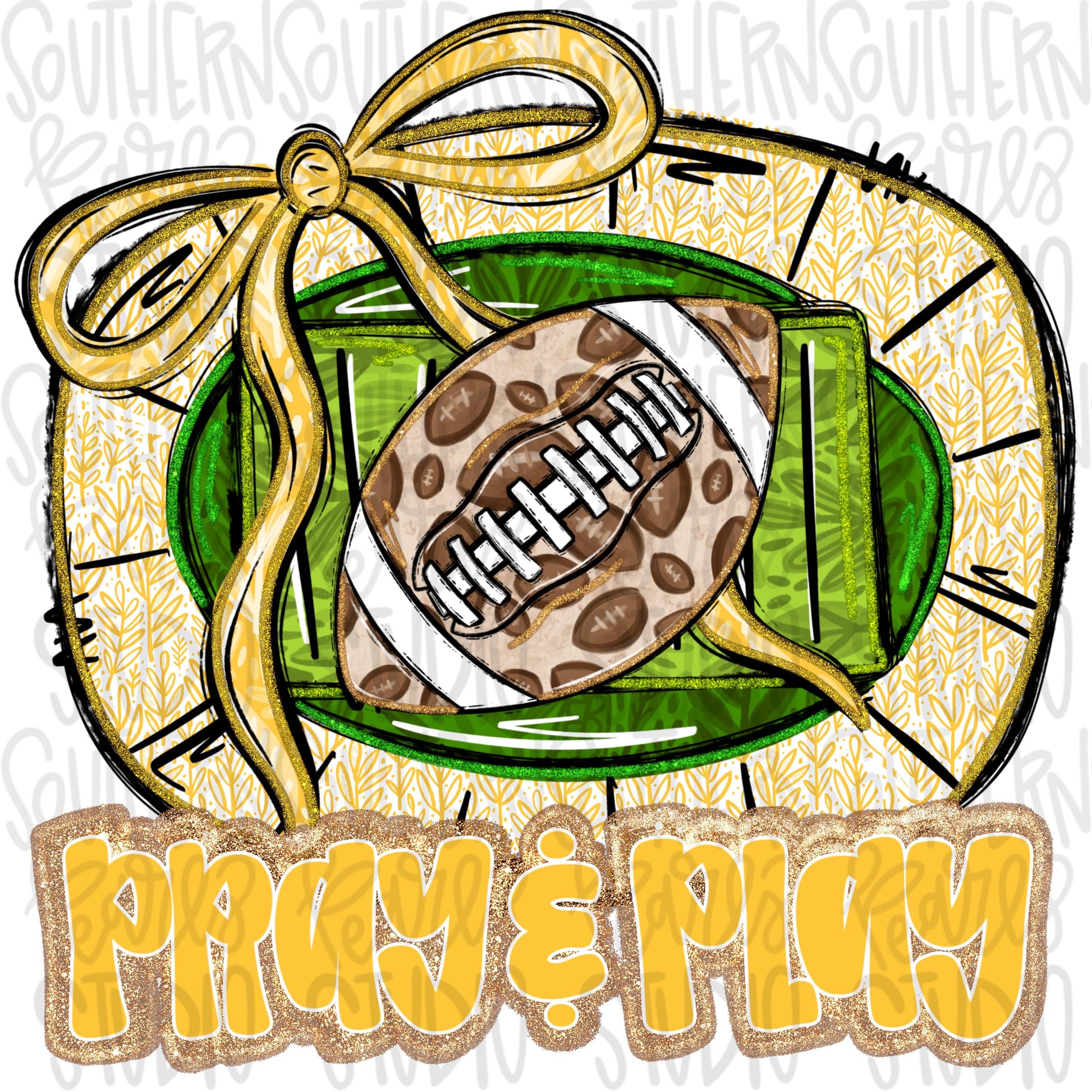 Pray and Play Football Stadium | yellow and white | leopard and glitter | Lets Go | Go Team | PNG | Sublimation | Design Download