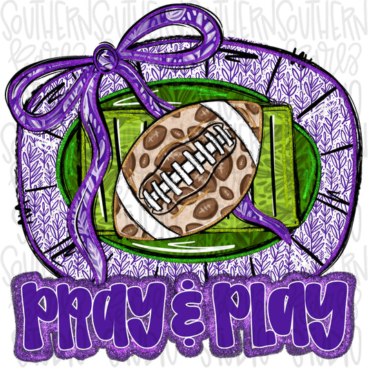 Pray and Play Football Stadium | Purple and white | leopard and glitter | Lets Go | Go Team | PNG | Sublimation | Design Download