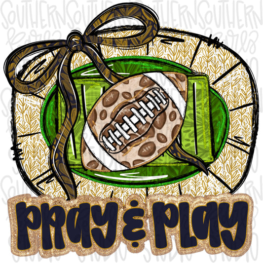 Pray and Play Football Stadium | Vegas gold and navy | leopard and glitter | Lets Go | Go Team | PNG | Sublimation | Design Download