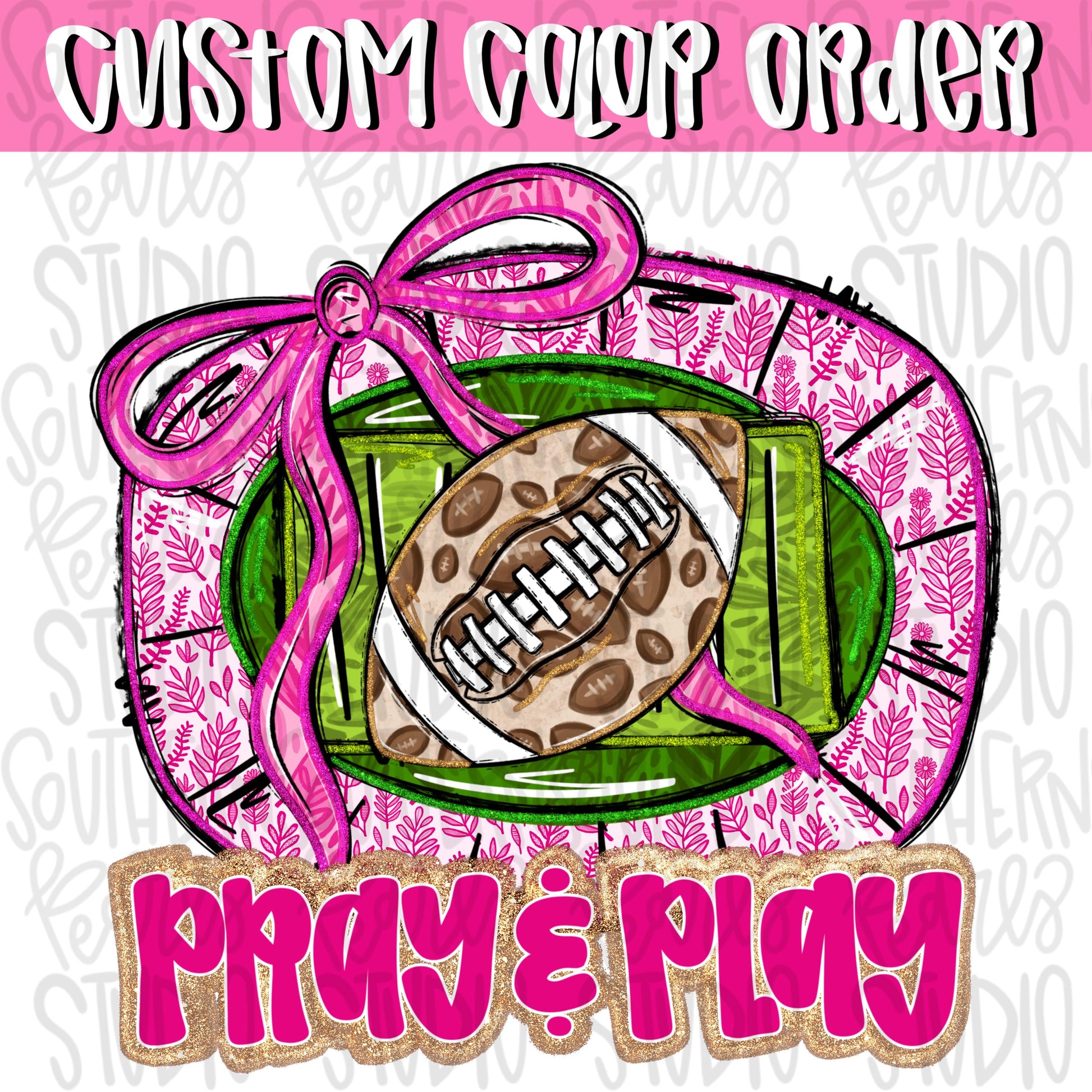 Custom Color Order for football stadium with bow | leopard and glitter | Lets Go | Go Team | PNG | Sublimation | Design Download