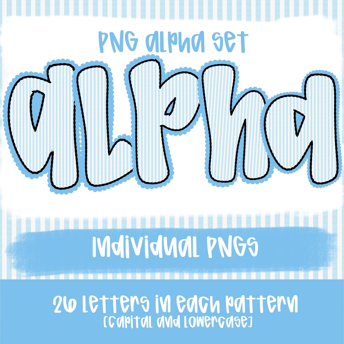 Seersucker Alpha Carolina/Columbia Blue | PNG Font | Sublimation Design | Digital Download | Women’s, Kids Shirt PNG