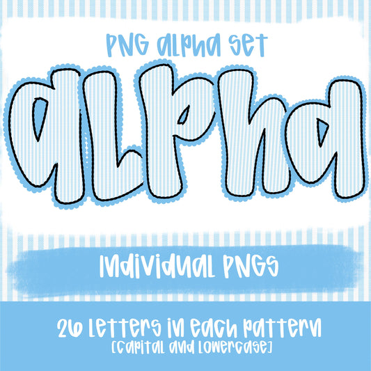 Seersucker Alpha Carolina/Columbia Blue | PNG Font | Sublimation Design | Digital Download | Women’s, Kids Shirt PNG